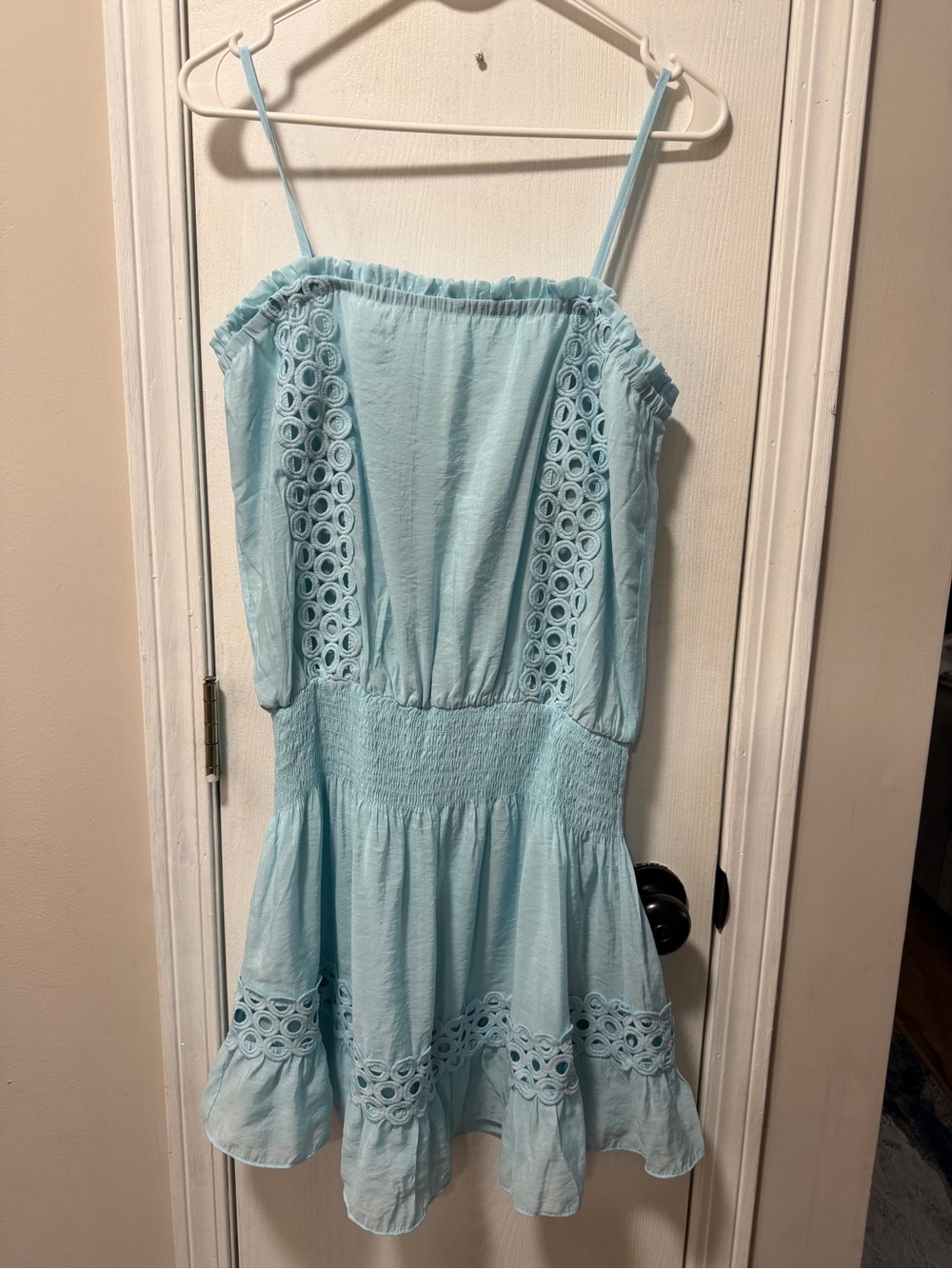 Elan Light Blue Eyelet Spaghetti Strap Sundress